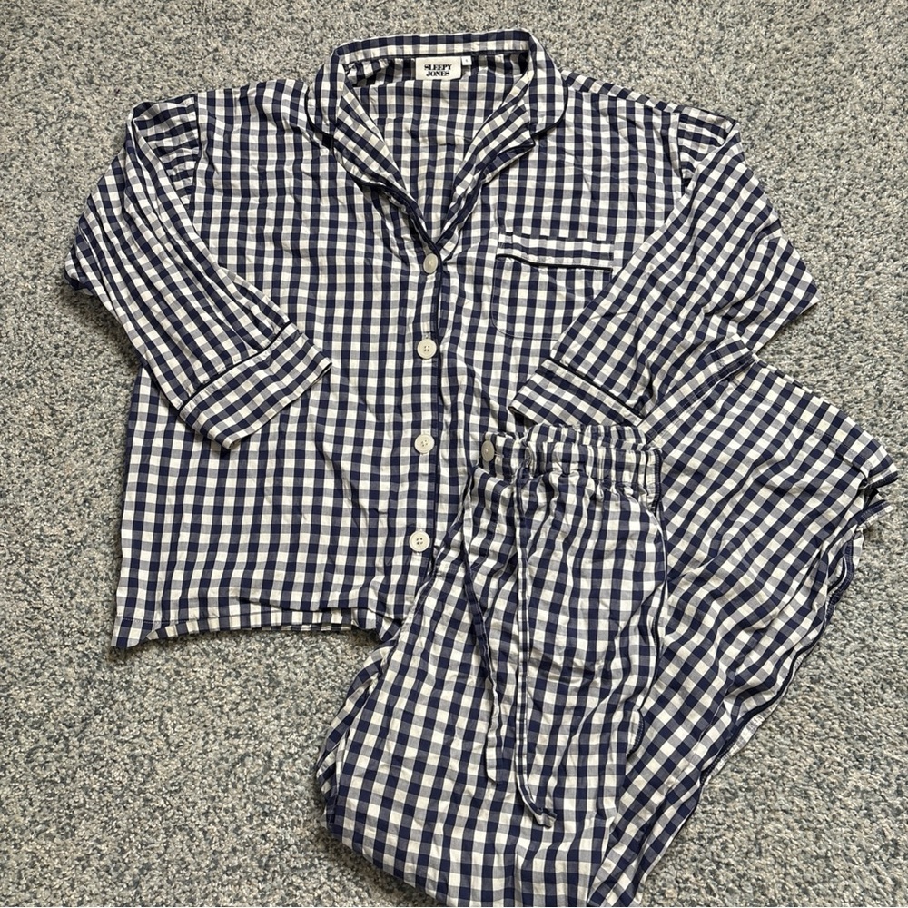 Sleepy Jones Blue and White Checkered Pajama Set